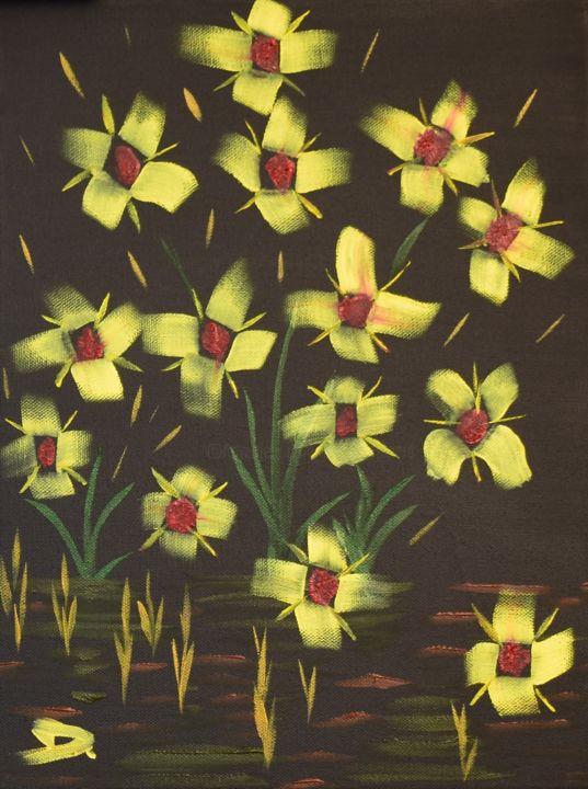 Painting titled "Fleurs jaunes 1" by Damien Picard, Original Artwork, Oil