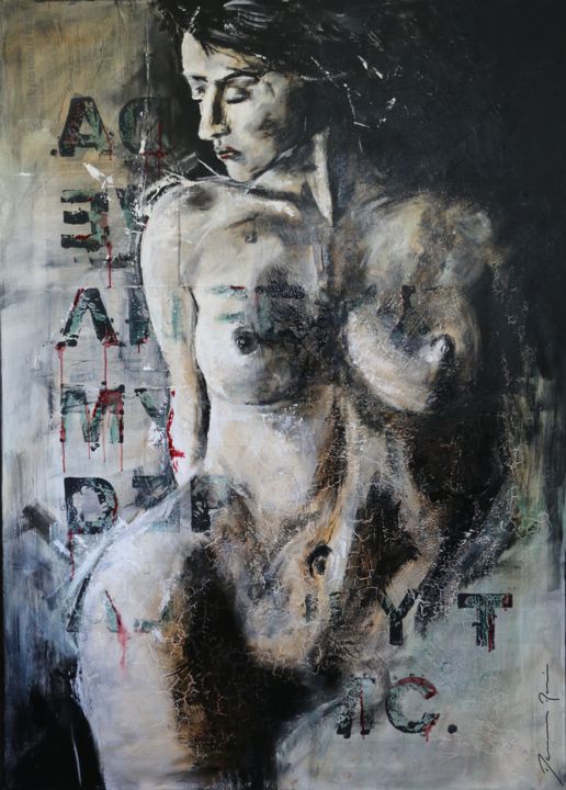 Painting titled "Nu sans nom" by Damien Rais, Original Artwork, Oil