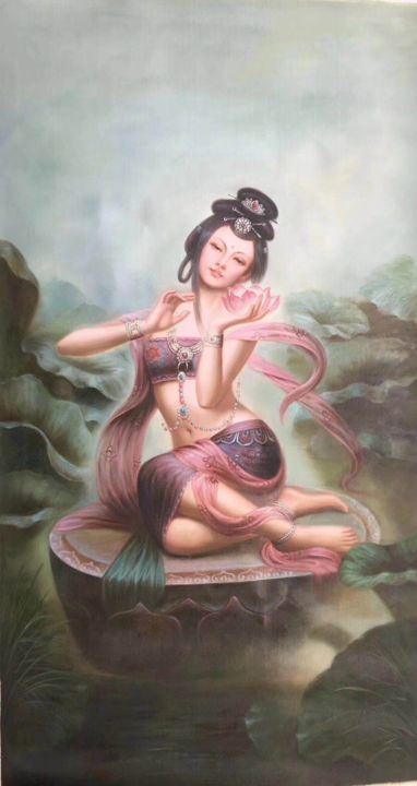 Painting titled "Chinese art(Dunhuan…" by Princessa Mingzhu, Original Artwork, Oil