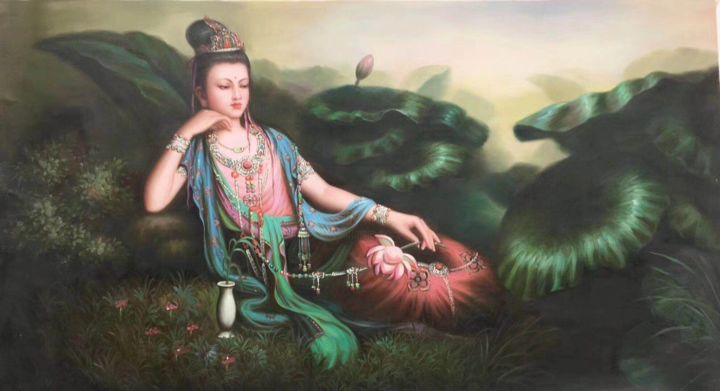 Painting titled "Chinese art(Dunhuan…" by Princessa Mingzhu, Original Artwork, Airbrush