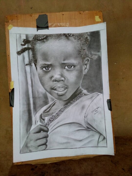Drawing titled "The requesting child" by Stephen Oyerinade, Original Artwork, Pencil