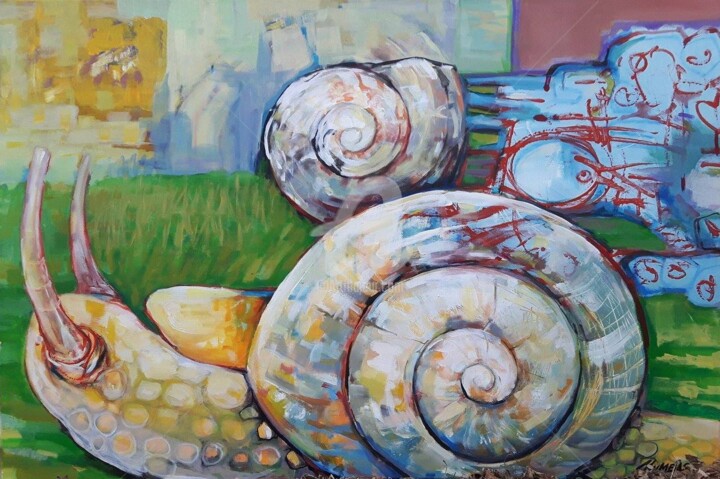 Картина под названием "Snail1" - Damir Mumbasic, Подлинное произведение искусства, Акрил