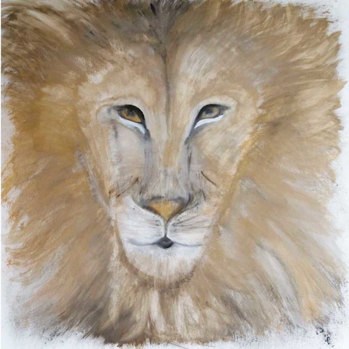 Schilderij getiteld "Lion Watching" door Rvriet, Origineel Kunstwerk, Acryl