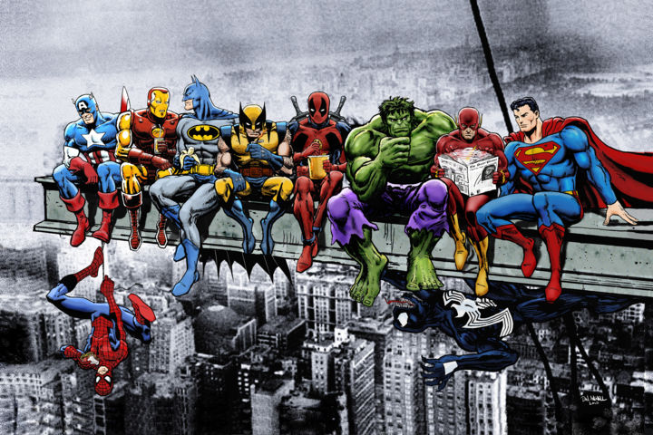Marvel & Dc Superheroes Lunch Atop A Sky, Digital Arts by D Dan Avenell