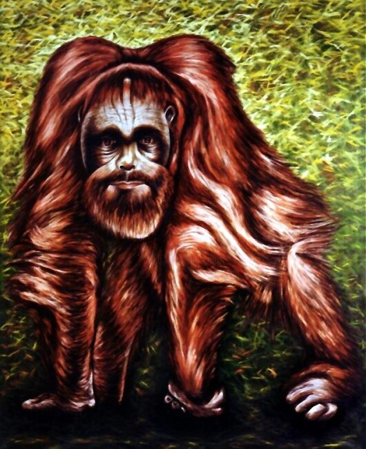 Malerei mit dem Titel "Orangutang with sel…" von Dan Civa, Original-Kunstwerk, Öl