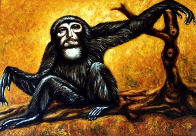 Painting titled "Siamang with selfpo…" by Dan Civa, Original Artwork, Oil