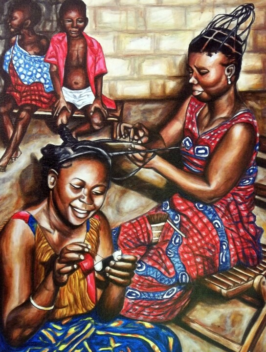 Malerei mit dem Titel "African hair style" von Dan Civa, Original-Kunstwerk, Acryl