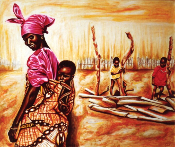Painting titled "African mother and…" by Dan Civa, Original Artwork, Acrylic