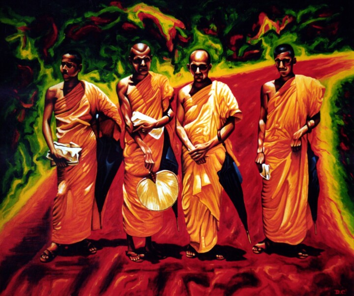 Painting titled "Buddhist monks in K…" by Dan Civa, Original Artwork, Acrylic