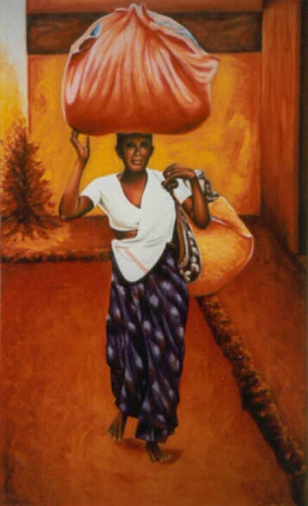 Painting titled "Washing lady. "Doby…" by Dan Civa, Original Artwork, Acrylic