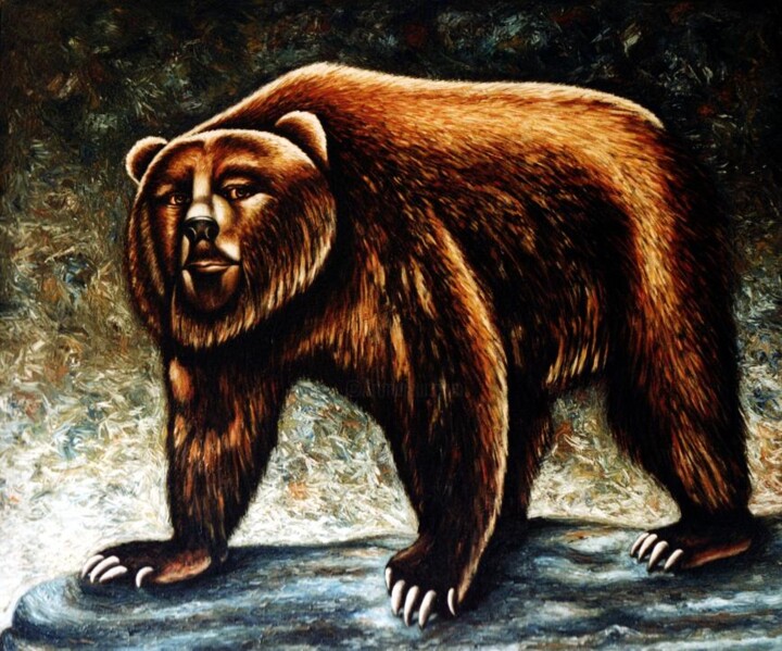 Malarstwo zatytułowany „Kodiak bear with se…” autorstwa Dan Civa, Oryginalna praca, Olej