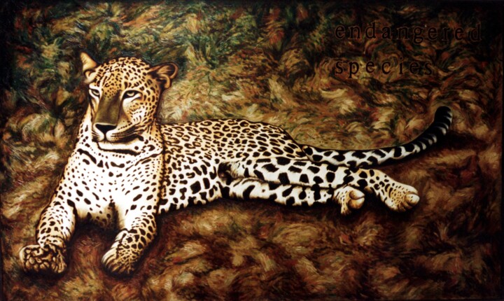Schilderij getiteld "Leopard in Wildlife…" door Dan Civa, Origineel Kunstwerk, Olie