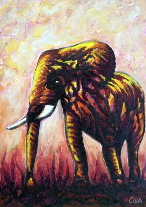 Painting titled "Big elephant (2016…" by Dan Civa, Original Artwork, Oil
