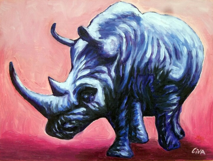 Painting titled "Rhinoceros (2016 no…" by Dan Civa, Original Artwork, Oil
