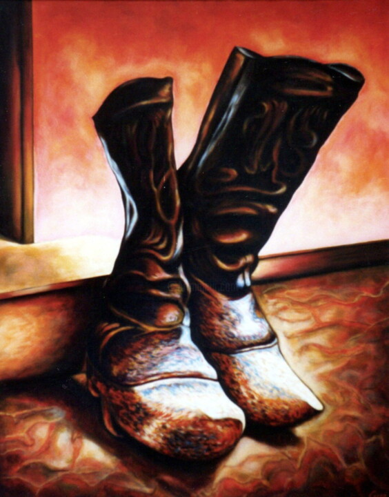 Pintura titulada "Old wood boots from…" por Dan Civa, Obra de arte original, Acrílico