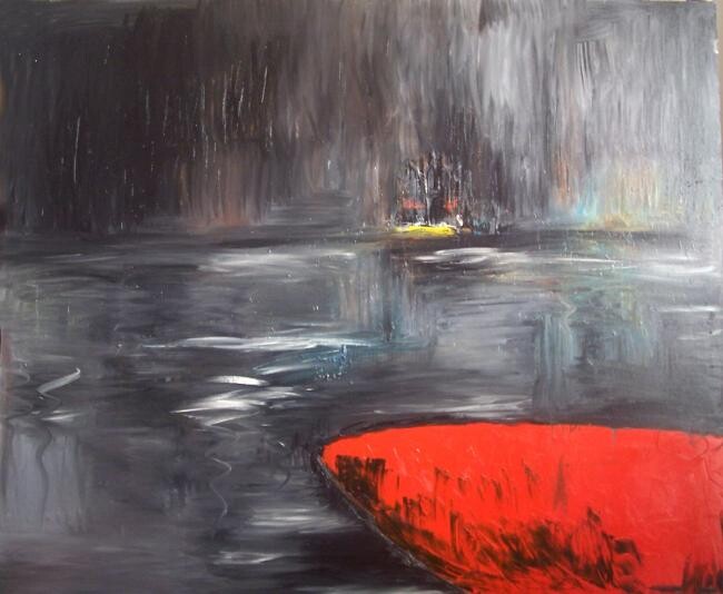 Painting titled "Red boat" by Dan Huang, Original Artwork