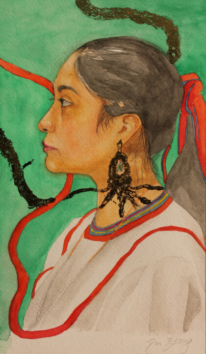 Peinture intitulée "Retrato de Delia" par Dan Mendoza, Œuvre d'art originale, Aquarelle