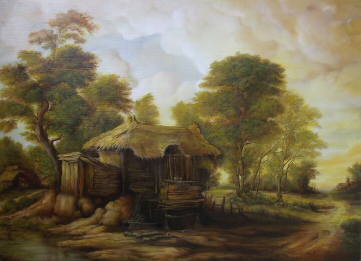Painting titled "Old Hambar from Rom…" by Dan Scurtu, Original Artwork, Oil