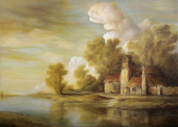 Painting titled "River Scene" by Dan Scurtu, Original Artwork, Other