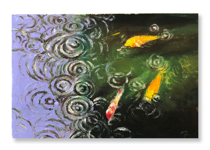 Dessin intitulée "étang poissonneux" par Dan Xu, Œuvre d'art originale, Pastel
