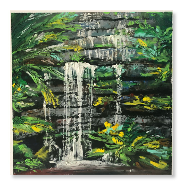 Dessin intitulée "Cascade tropicale" par Dan Xu, Œuvre d'art originale, Pastel