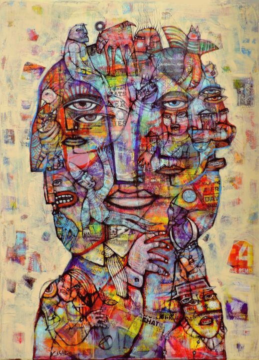 Peinture intitulée "Portrait with Tie" par Dan Casado, Œuvre d'art originale, Acrylique Monté sur Châssis en bois
