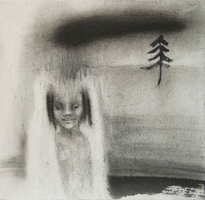 Drawing titled "Little refugee" by Dana Vasiljeva, Original Artwork, Charcoal