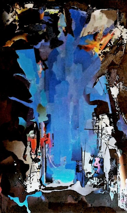 Collages intitulée "Le Grand bleu" par Dana, Œuvre d'art originale
