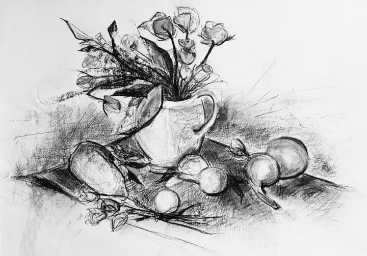 Dessin intitulée "Still life" par Daniela Mihai, Œuvre d'art originale, Fusain