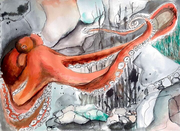 Painting titled ""Into the deep"" by Daniela Mihai, Original Artwork, Ink