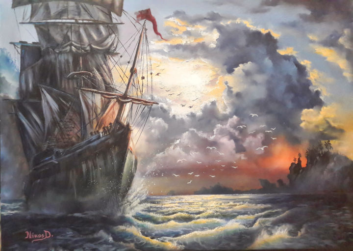 Malerei mit dem Titel "Caribean Sea" von Nick Danapassis, Original-Kunstwerk