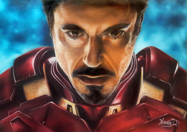 Painting titled "Iron Man-Robert Dow…" by Nick Danapassis, Original Artwork