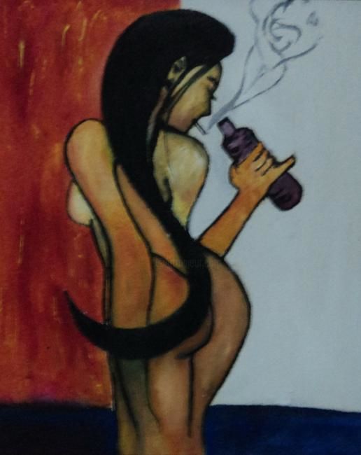 Peinture intitulée "Sexy Girl 3 with bo…" par Danar, Œuvre d'art originale, Huile