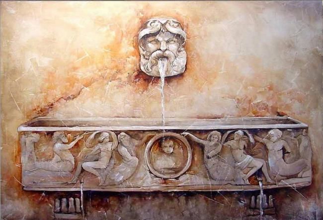 Painting titled "Fontana delle muse" by Dana Tomsa Oberhoffer, Original Artwork