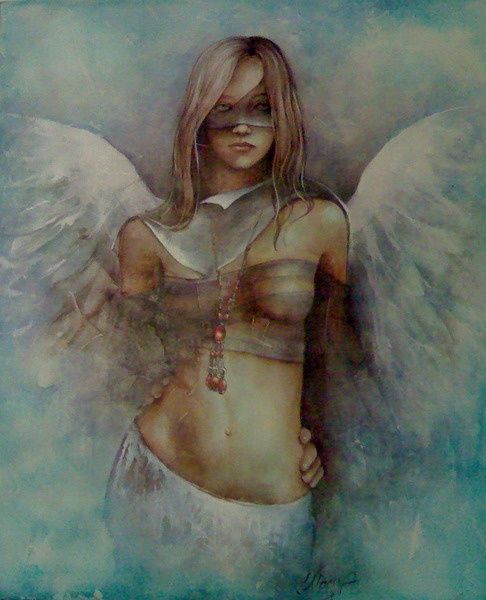 Pittura intitolato "Blu Angel" da Dana Tomsa Oberhoffer, Opera d'arte originale