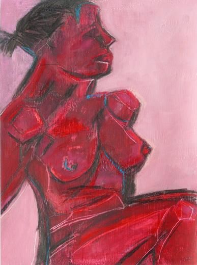 Drawing titled "red naked woman" by Daniel Beaudoin, Original Artwork