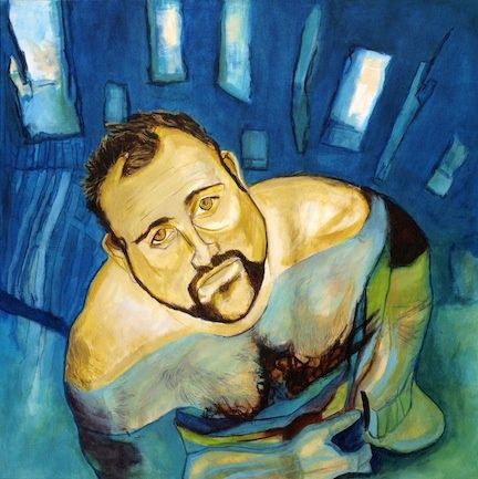 Painting titled "man in a pool" by Daniel Beaudoin, Original Artwork, Oil