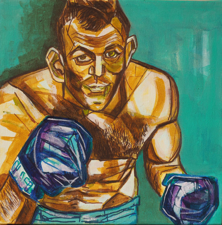 Painting titled "boxer training" by Daniel Beaudoin, Original Artwork
