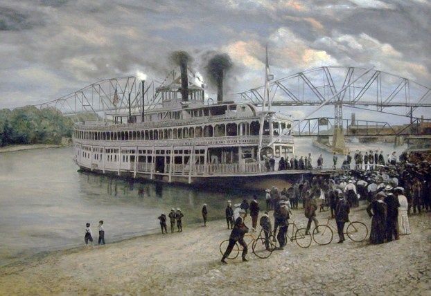 Painting titled "Mississippi Steambo…" by Daniel Budde, Original Artwork, Oil