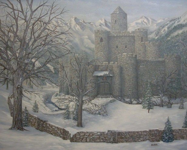 Painting titled "Winter Castle" by Daniel Budde, Original Artwork, Oil