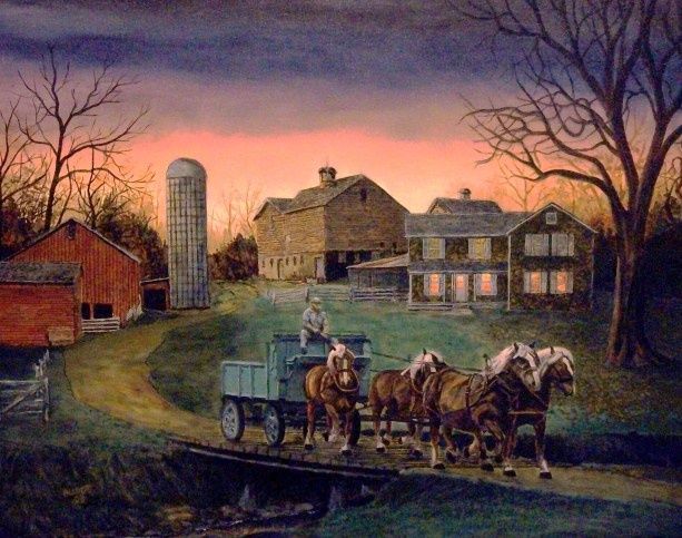 Painting titled "Four Horse Hitch" by Daniel Budde, Original Artwork, Oil