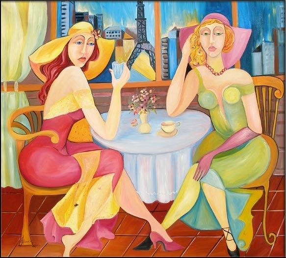 Painting titled "Paris Cafe" by Dan Cornea, Original Artwork