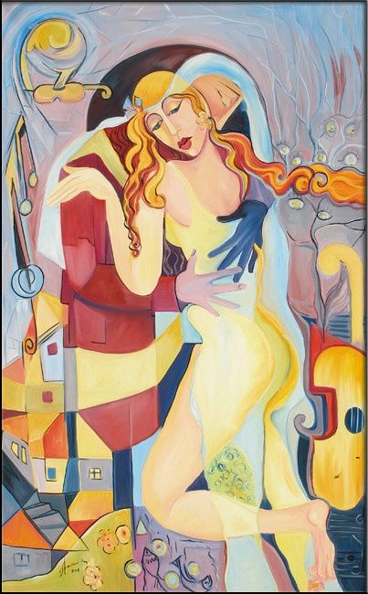 Painting titled "Couple in love" by Dan Cornea, Original Artwork
