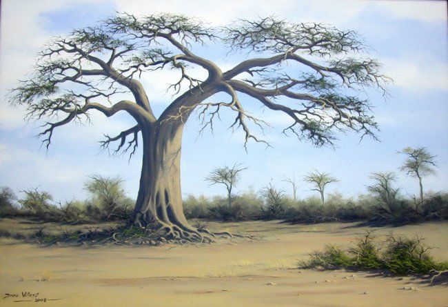 Pittura intitolato "BAOBAB - Botswana" da Dane Willers, Opera d'arte originale, Olio