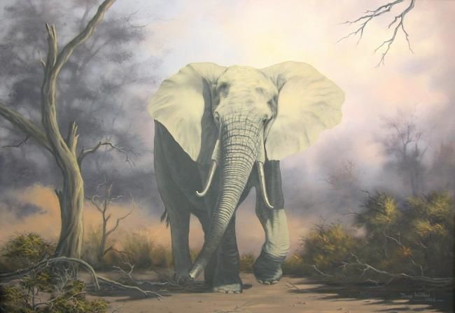 Painting titled "Elephant_Savuti_L.j…" by Dane Willers, Original Artwork, Oil
