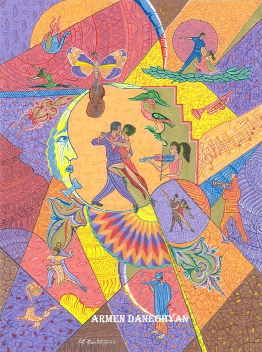 Картина под названием "Tango under moon" - Armen Daneghyan, Подлинное произведение искусства, Гуашь