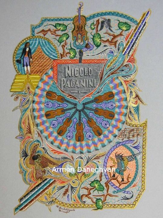 Peinture intitulée "Niccolò Paganini" par Armen Daneghyan, Œuvre d'art originale, Gouache