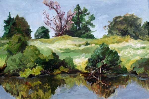 Painting titled "pond" by Irina Danenova, Original Artwork, Oil