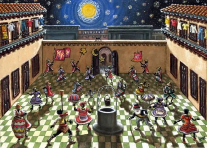 Pintura titulada "patio de candombe" por Dangar, Obra de arte original