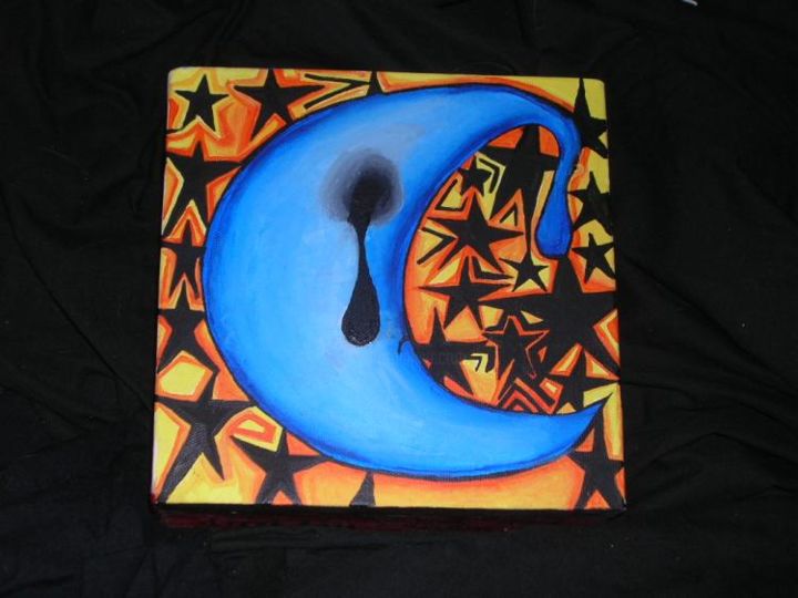 Painting titled "Sad Moon" by Ashley West, Original Artwork